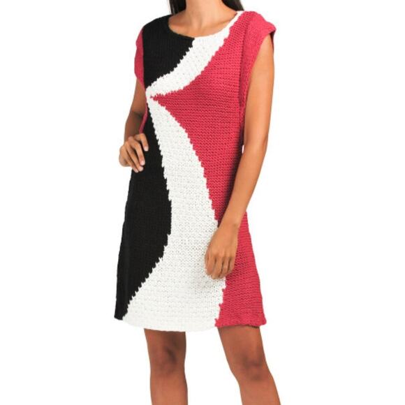 NWT Vertigo Paris Women's Color Block Crochet Knit Mini Dress - Picture 2 of 7